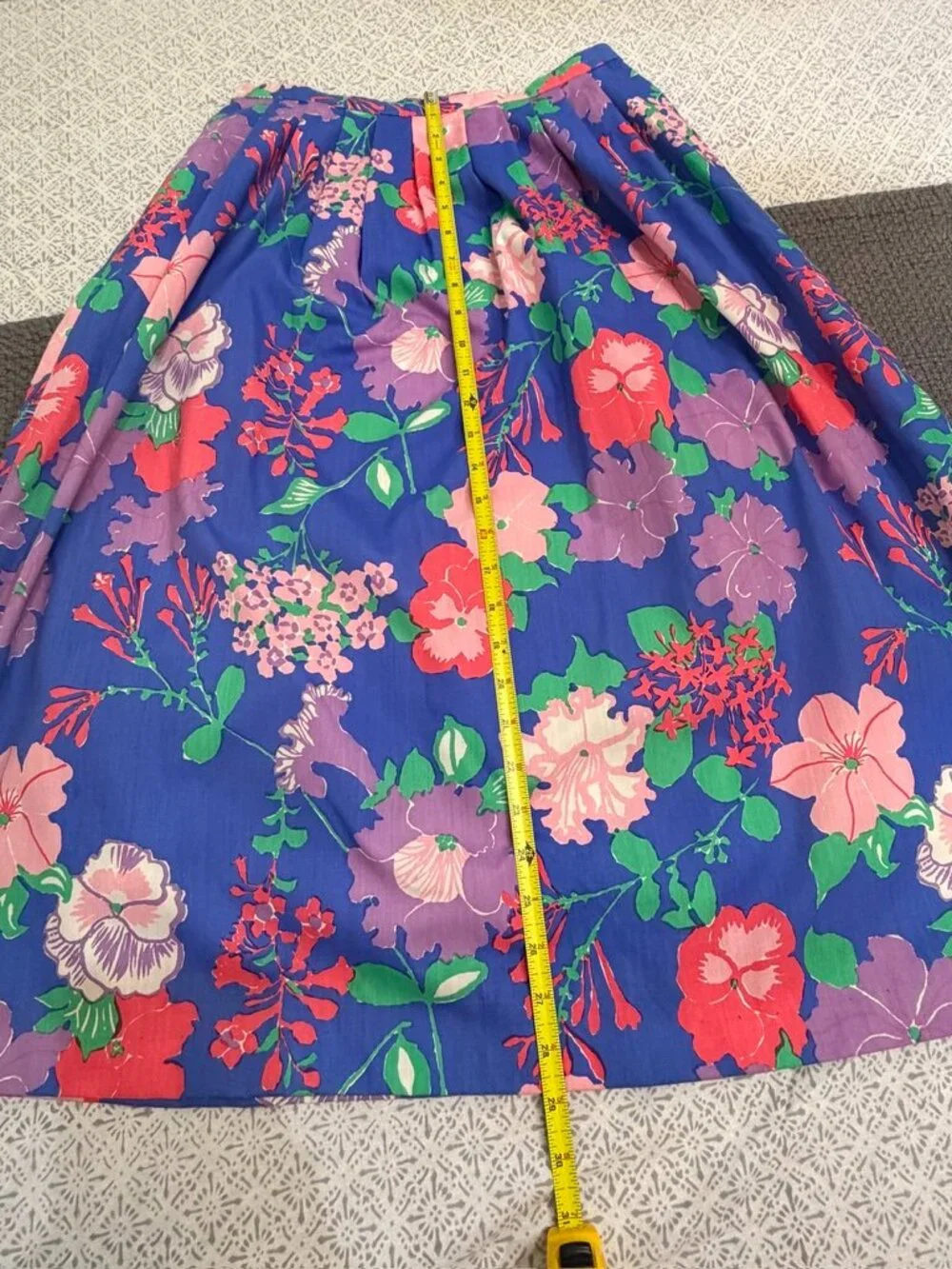VTG 1970s Lilly Pulitzer THE LILLY Skirt Blue Purple Pink Floral Ribbon
